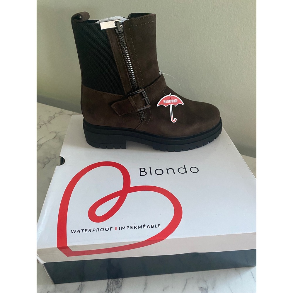 Blondo Waterproof Suede Ankle Boots Brown Lug Sole Side Zip Buckle 7.5M